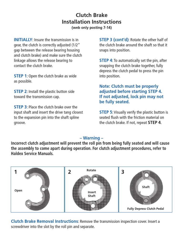 Clutch Brake Installation Instructions PDF