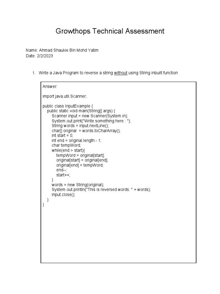 Java Technical Assessment Results | PDF | Computer File | String ...