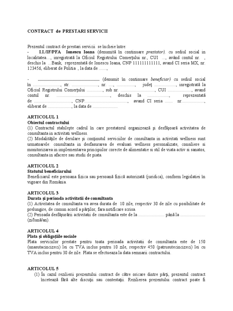 Contract Prestari Servicii | PDF