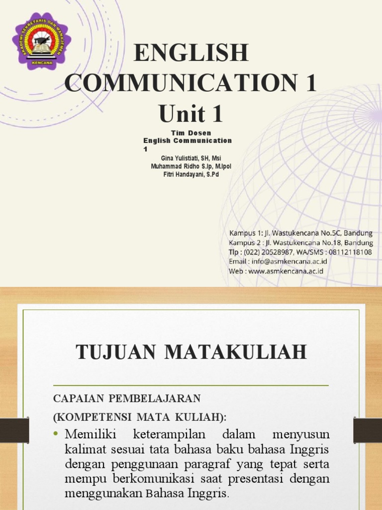 English Comunication 1 Unit 1 Pdf Verb Semantic Units