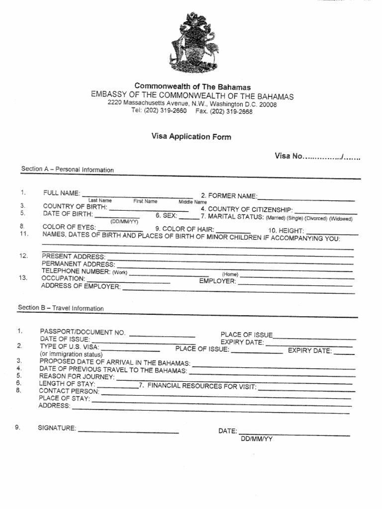 Bahamas Visa Form | PDF
