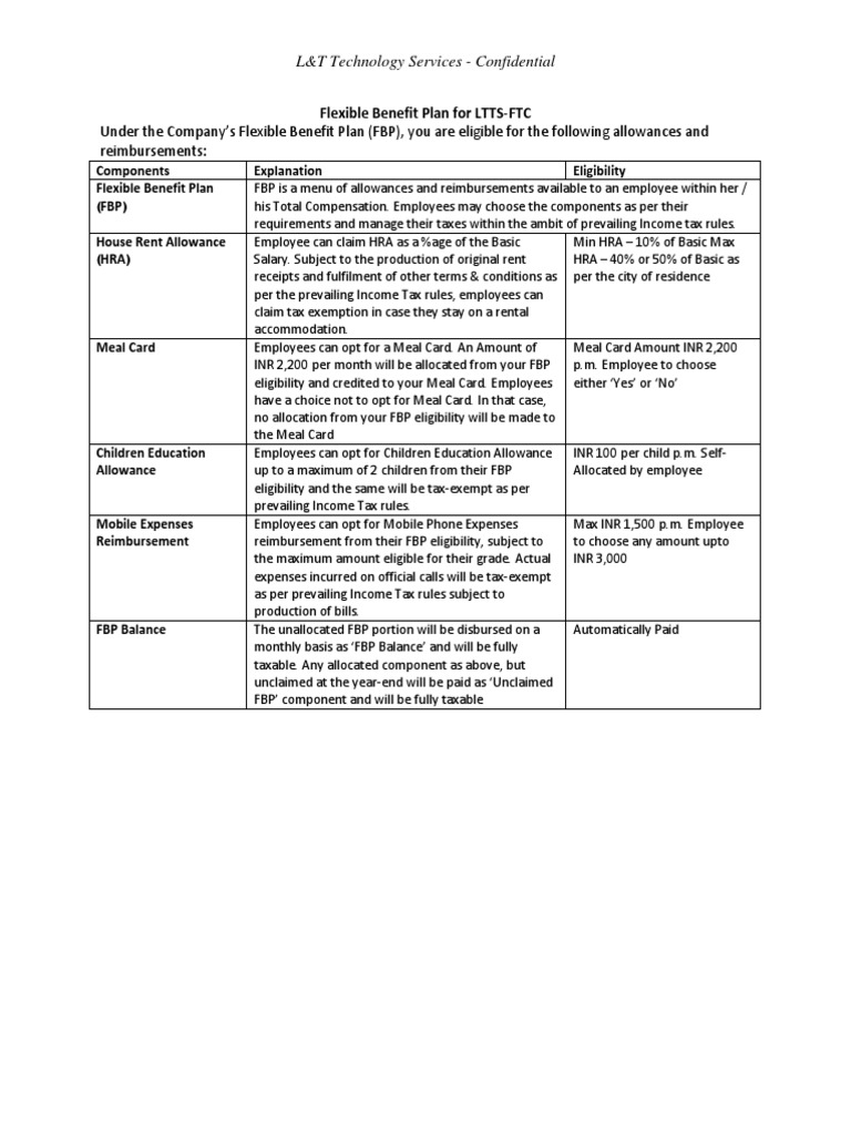 Flexible Benefit Plan Overview for LTTS | PDF | Tax Exemption | Income Tax
