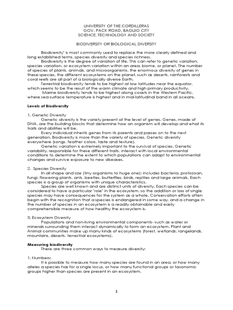 Lecture Note # 6 Biodiversity Concepts | PDF | Biodiversity | Agriculture