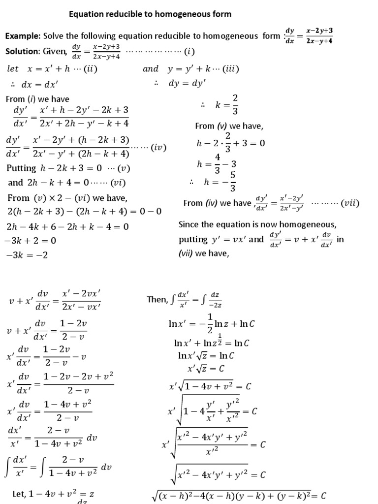Equation Reducible To Homogeneous Differential Equation PDF