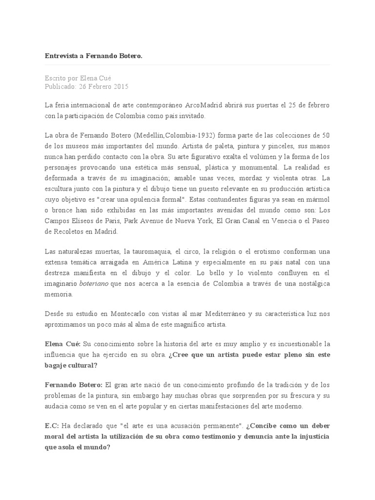 Entrevista A Fernando Botero | PDF | Pinturas | Friedrich Nietzsche