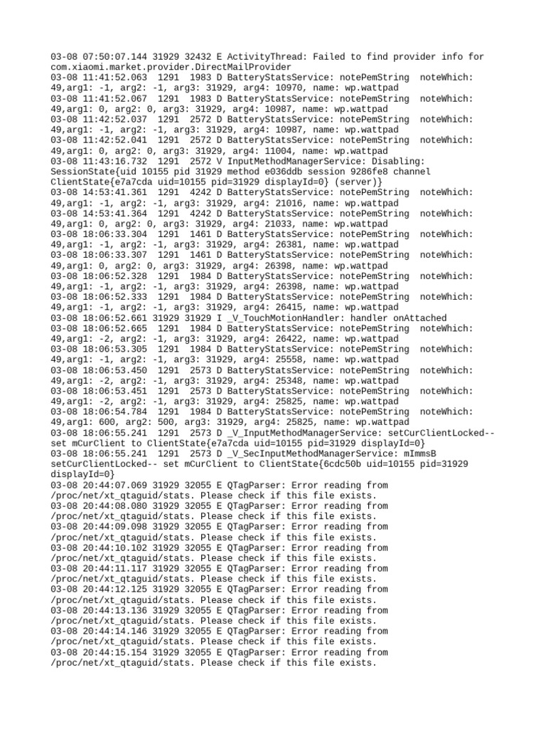 Xiaomi Market Provider Error Logs | PDF | Java (Programming Language ...