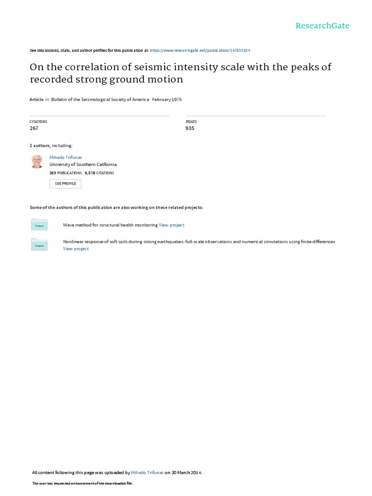On The Correlation of Seismic Intensity Scale With PDF Earthquakes