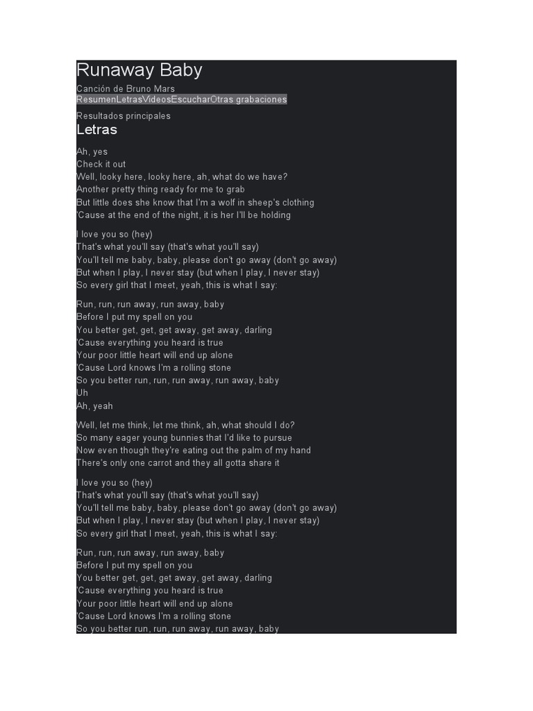 Runaway Baby Letras PDF