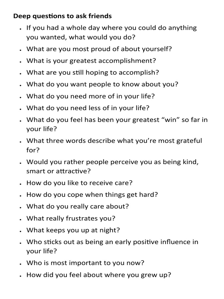 Deep, Fun and Personal Questions to Strengthen Friendships Through  Meaningful Conversation | PDF