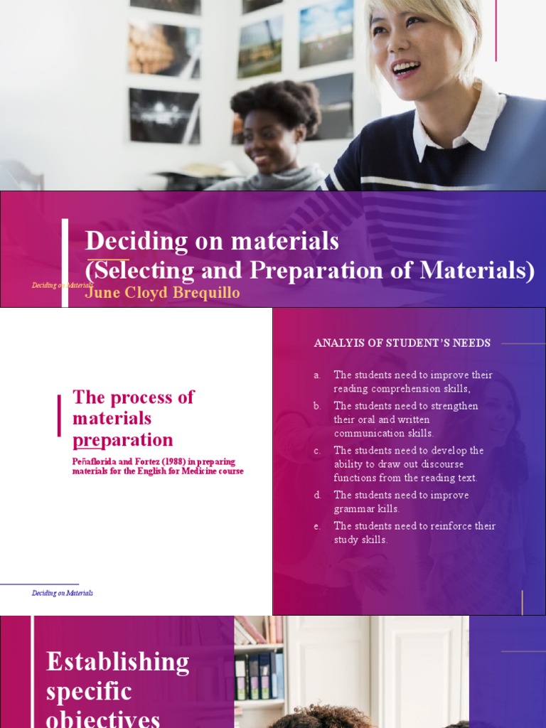 ESP Week 16 Deciding On Materials PDF Reading Comprehension
