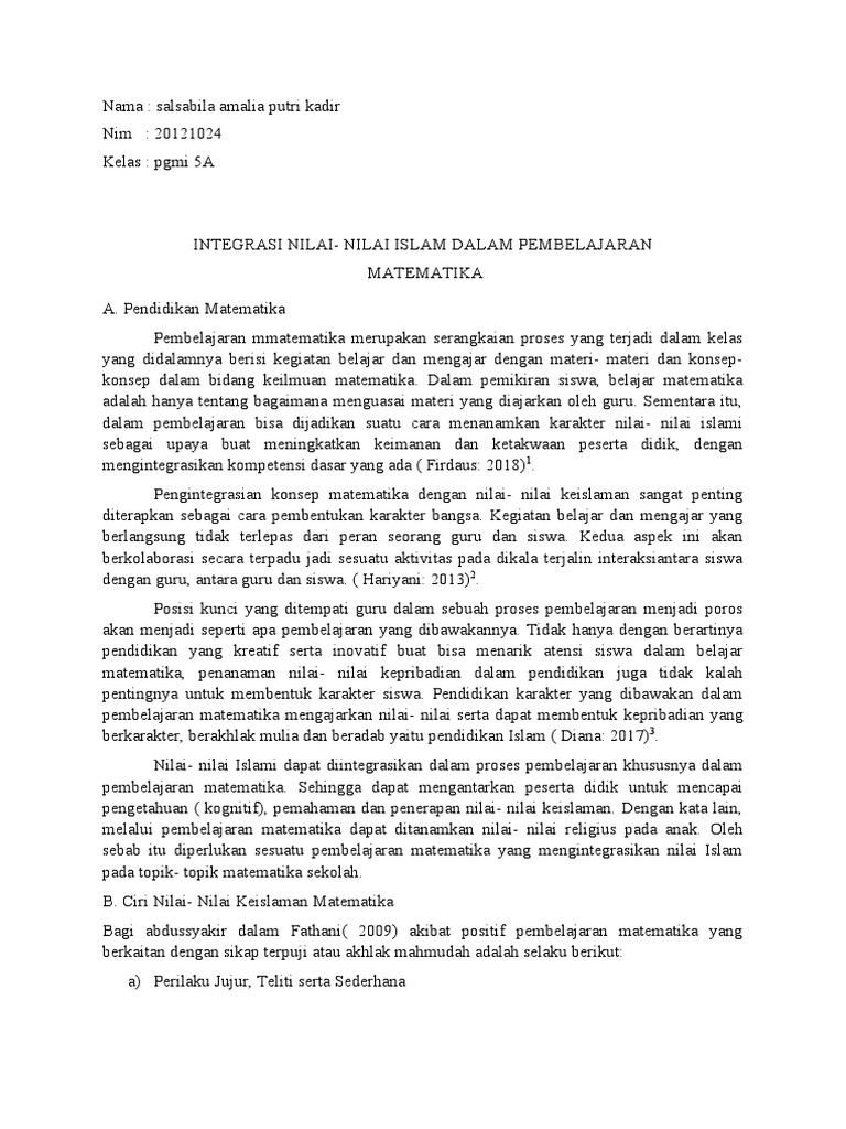 Integrasi Nilai Islam dalam Matematika | PDF
