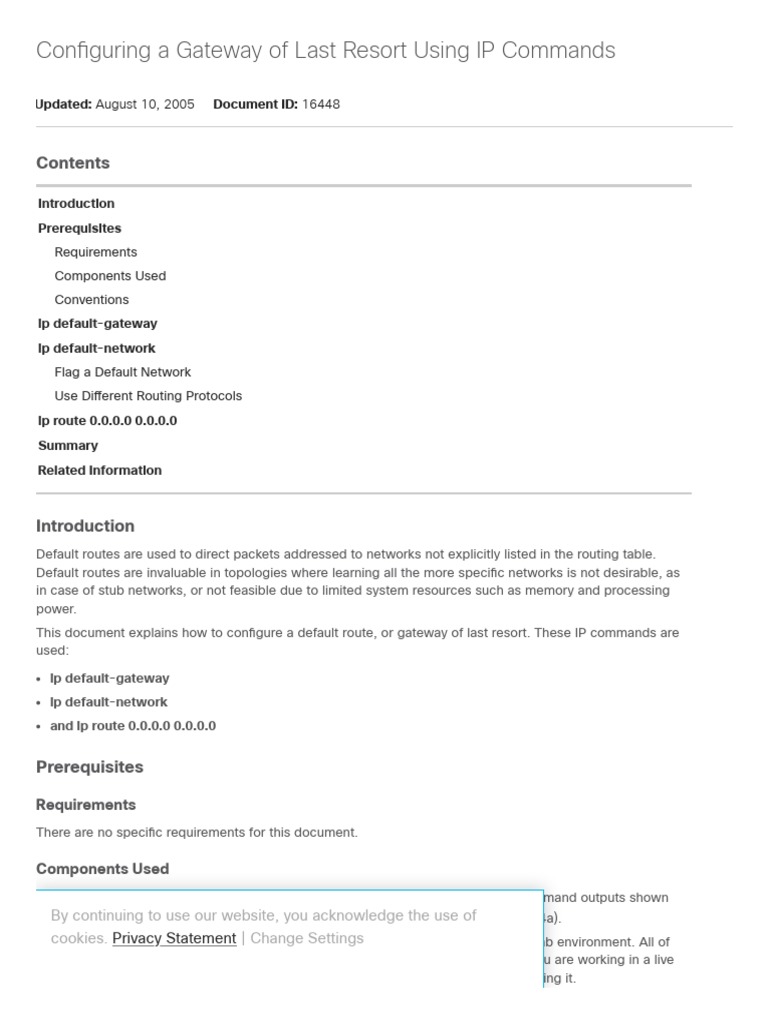 Configuring A Gateway of Last Resort Using IP Commands Cisco PDF
