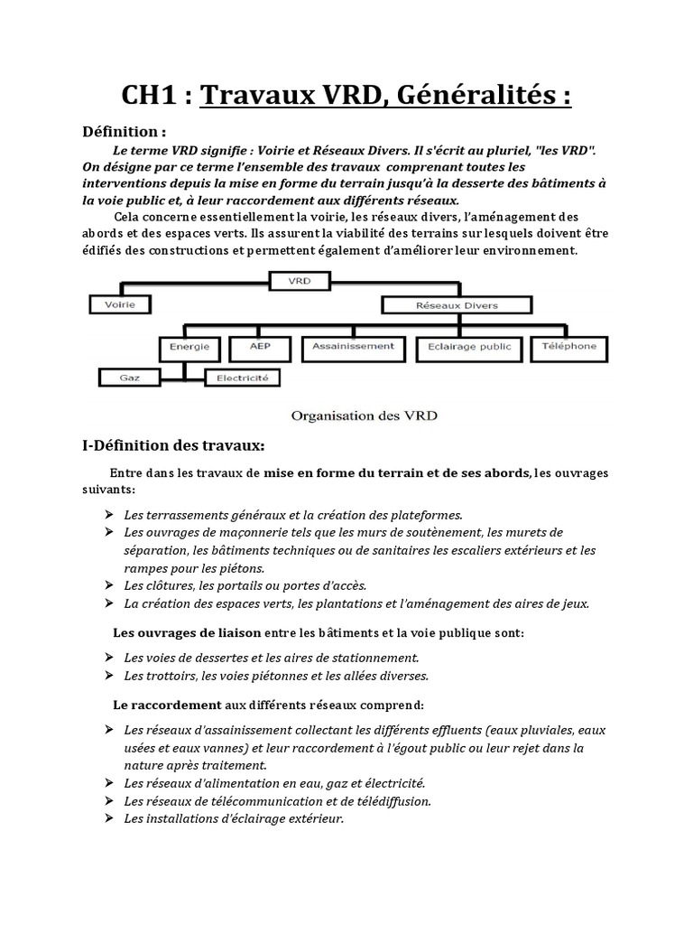 Définition et Travaux VRD en Génie Civil | PDF | Assainissement | Génie ...