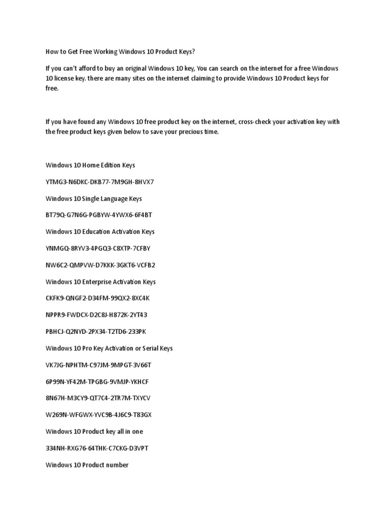 Iso Product Key PDF Windows 10 Microsoft Windows