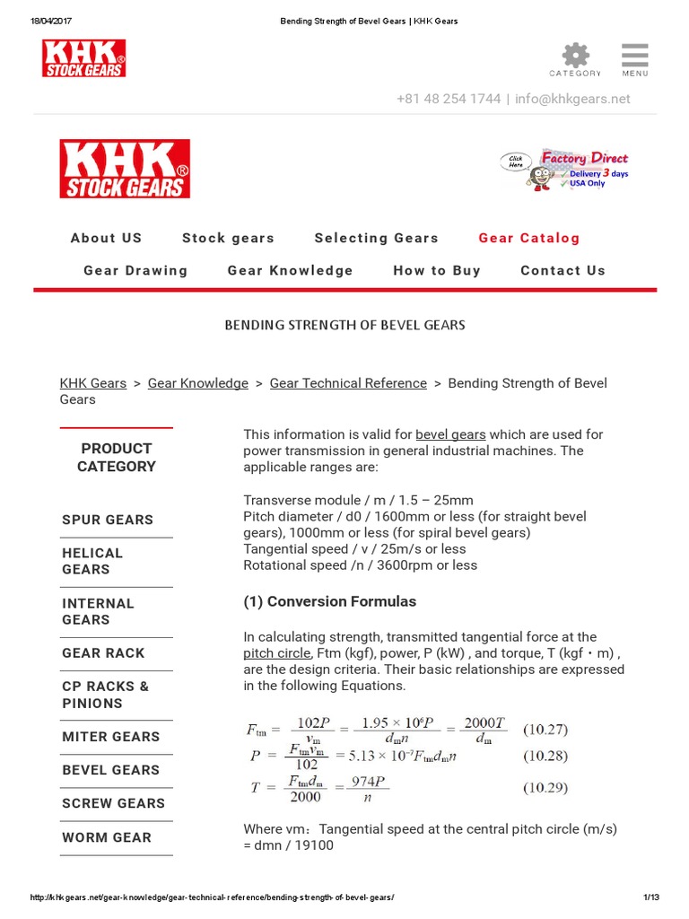 Bending Strength Of Bevel Gears Khk Gears Pdf Gear Bending