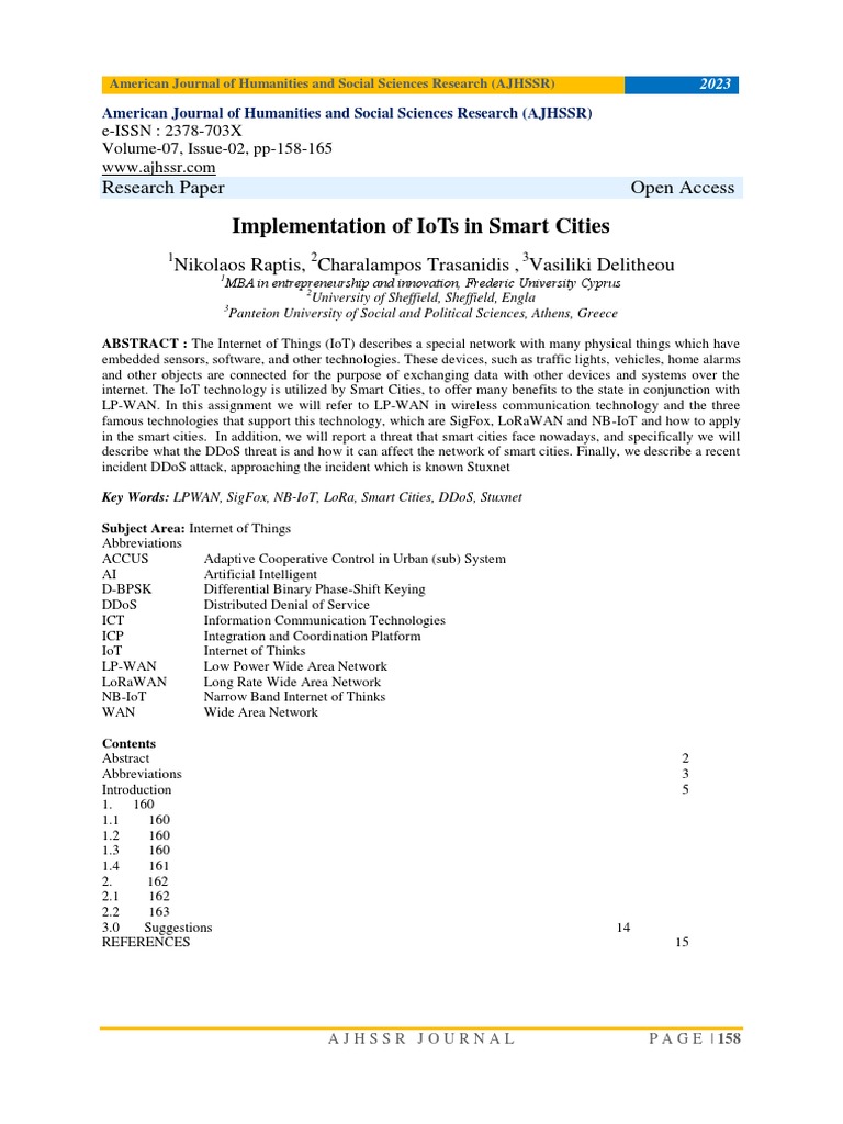 Implementation of IoTs in Smart Cities | PDF | Denial Of Service Attack ...