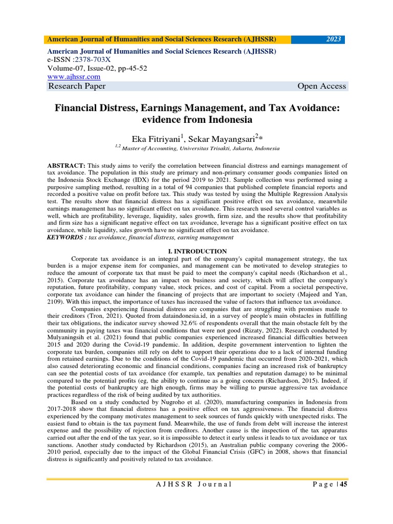 Financial Distress and Tax Avoidance in Indonesia | PDF | Taxes | Tax ...