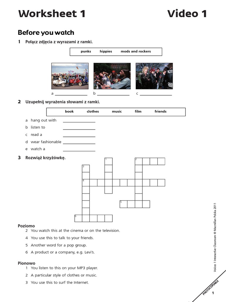 Voices 1 IWB Video Worksheets PDF PDF