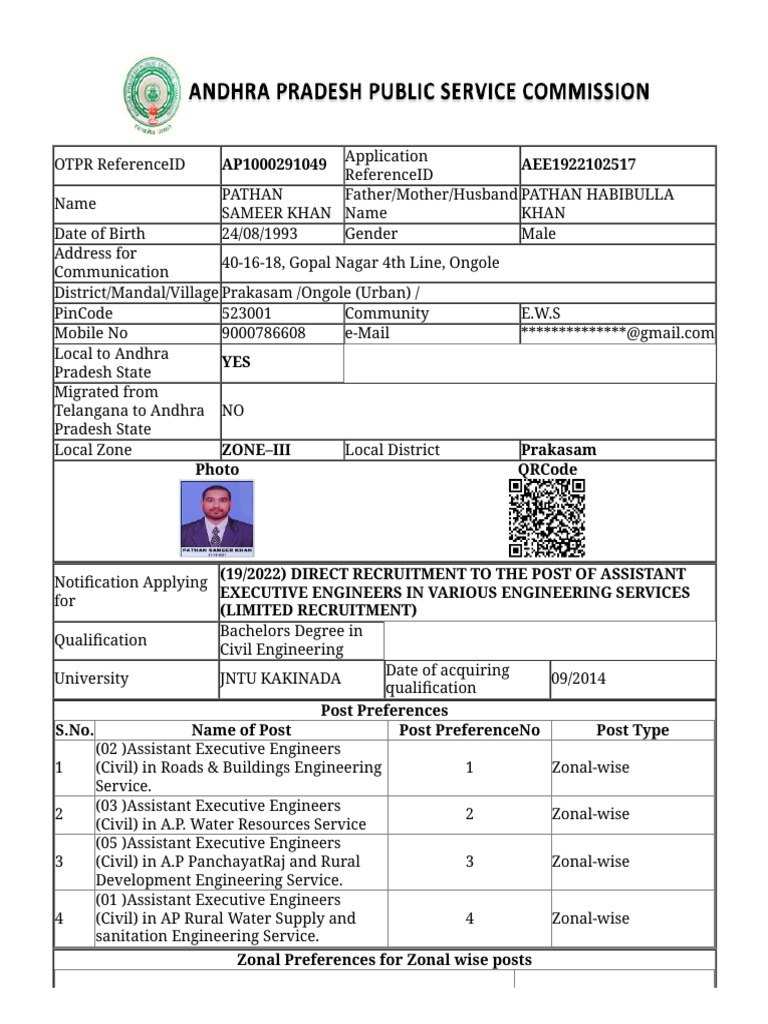 Application for the post of Assistant Executive Engineer in various