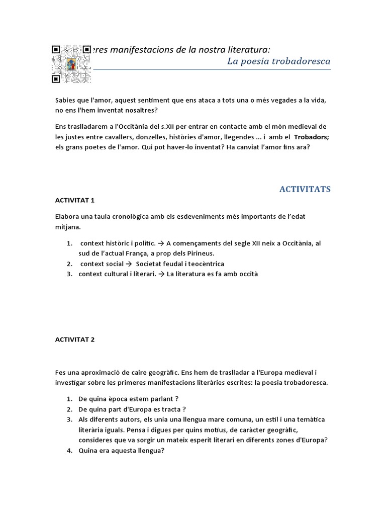 Les Primeres Manifestacions de La Nostra Literatura - Dossier de ...