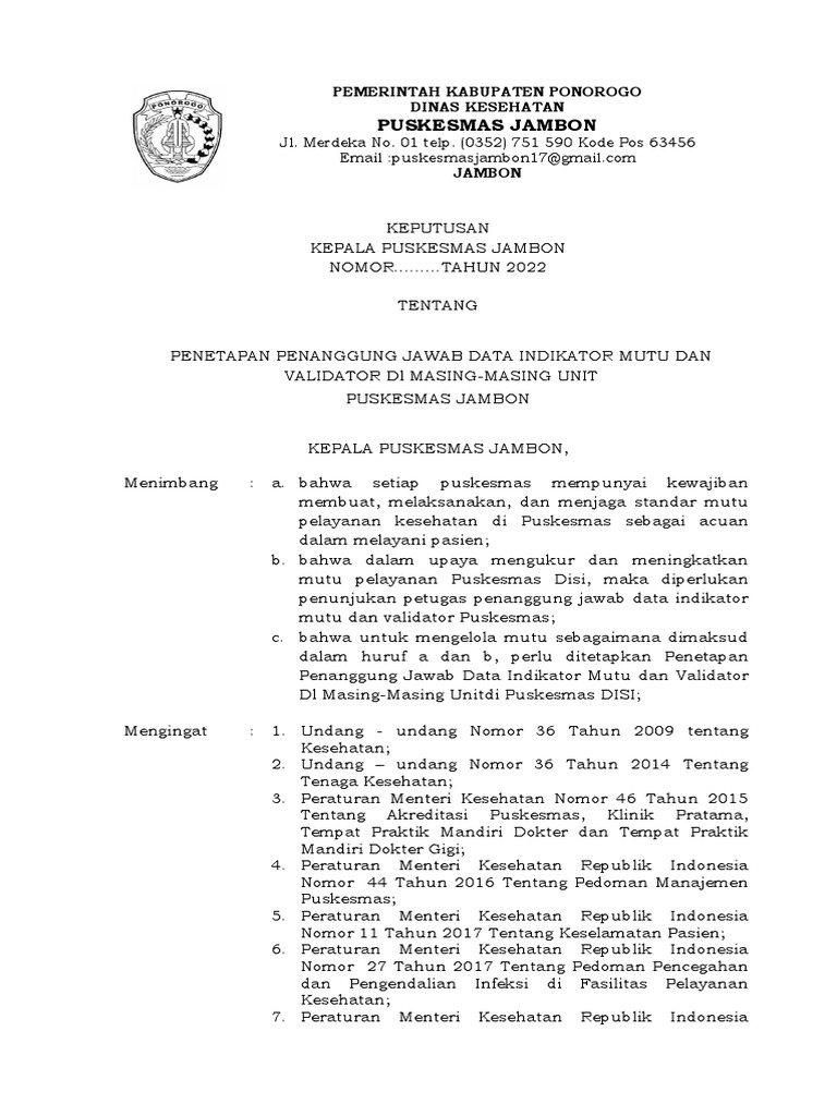 Penetapan Validator Data Indikator Mutu | PDF | Teknologi & Rekayasa