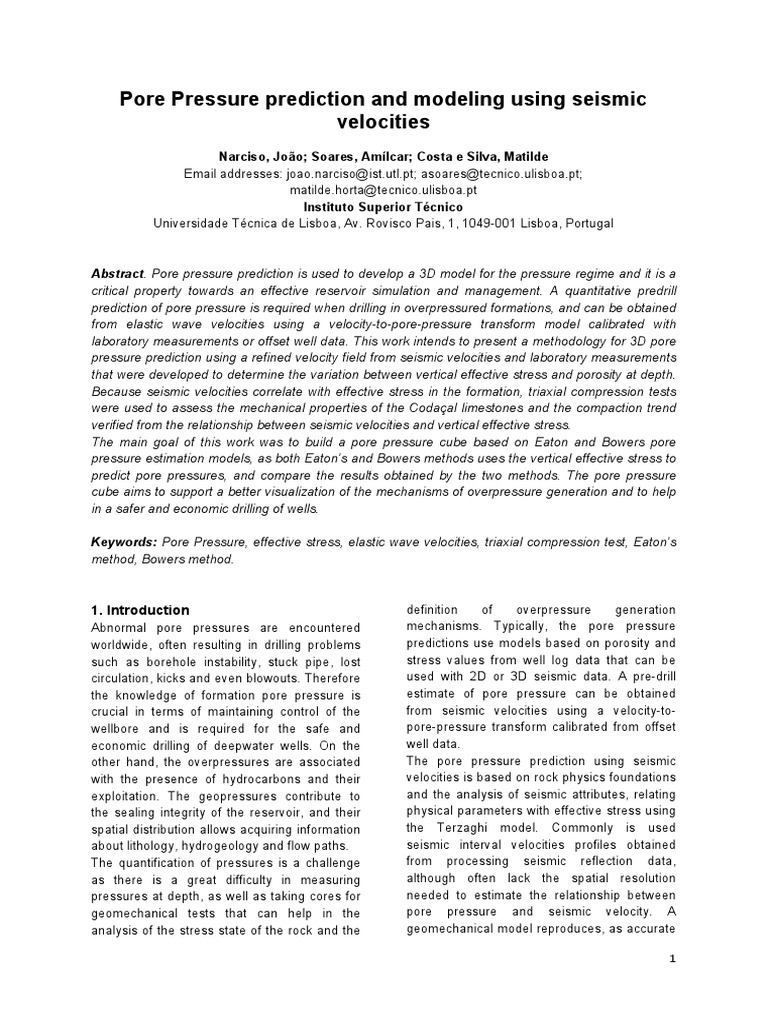 Seismic Modeling for Pore Pressure Prediction | PDF | Porosity | Stress ...
