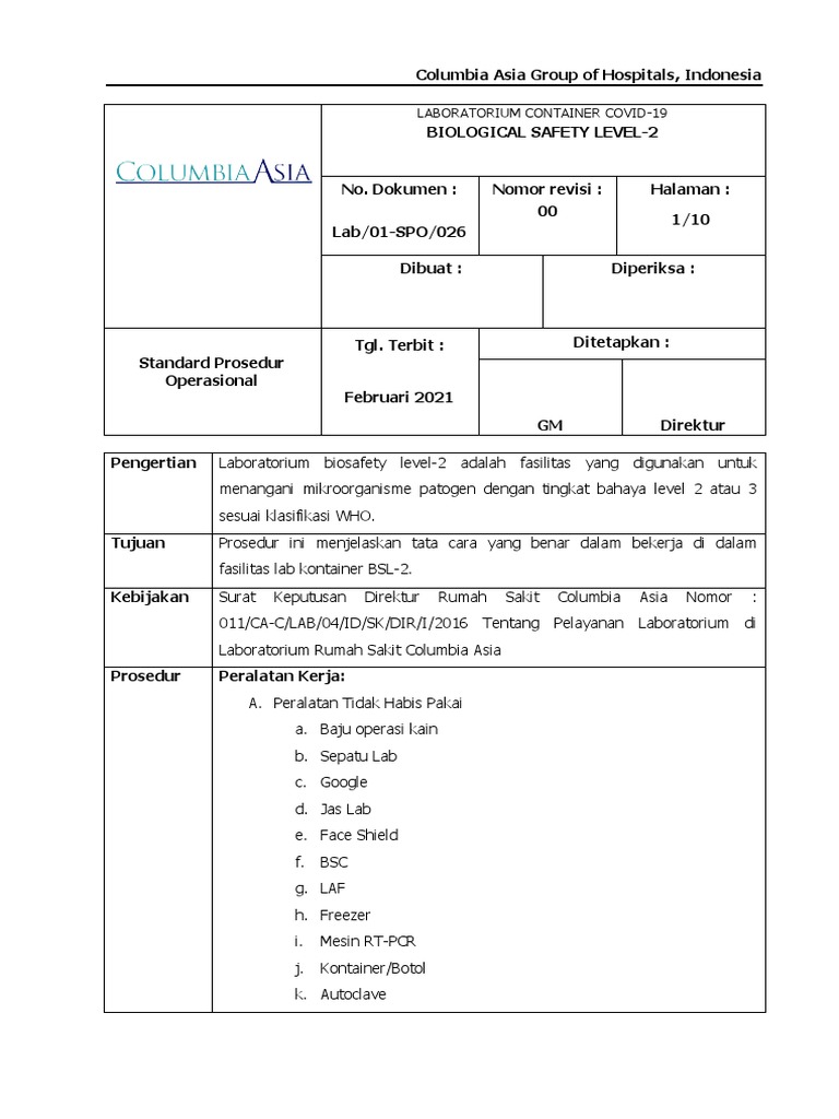 Biological Safety Level 2 Pdf