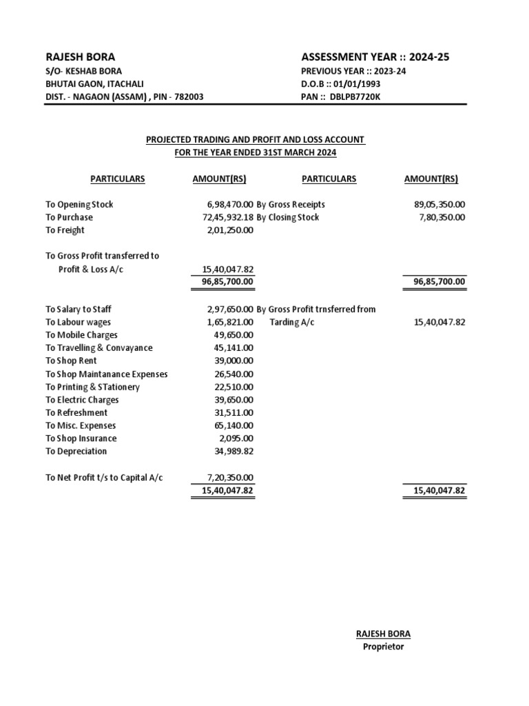 Rajesh PLBS 2025 Projected PDF Expense Tax Refund