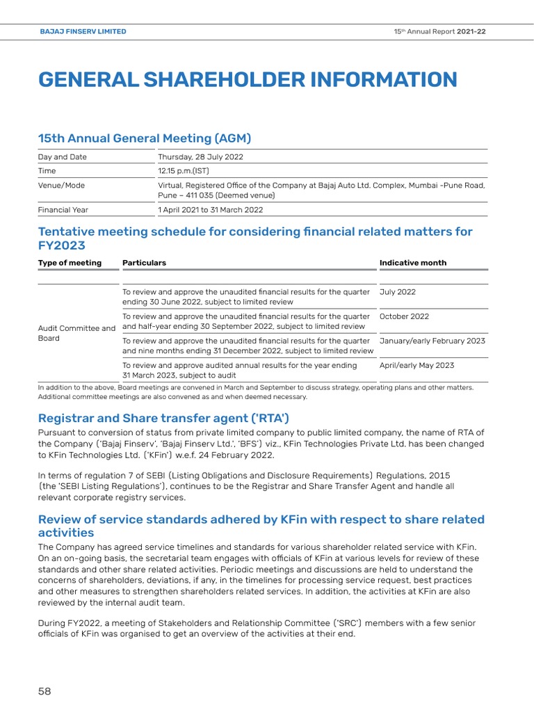 BFS General Shareholder Information | PDF | Dividend | Stock Exchange