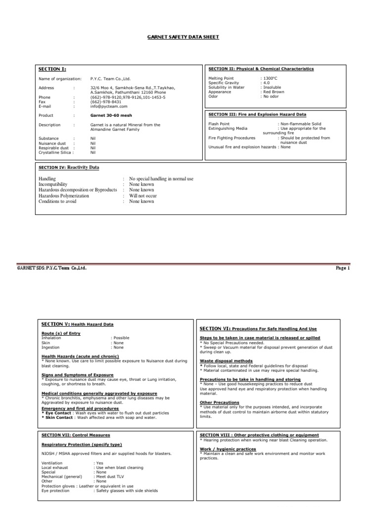 Safety Data Sheet Physical and Chemical Properties, Health