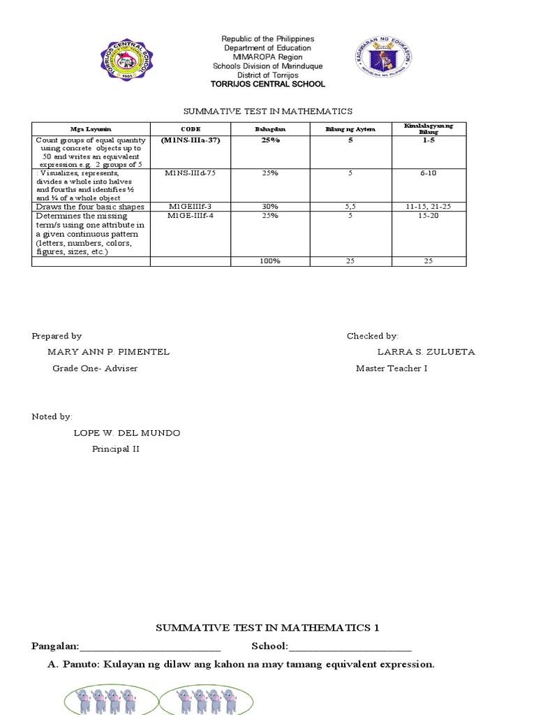Summative Test In Mathematics Pdf Science Mathematics