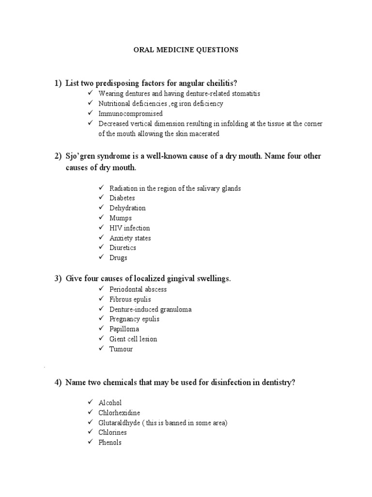 Oral Medicine Questions PDF Periodontology Health Sciences