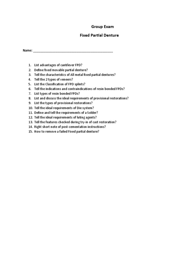Fixed Partial Denture Exam Guide | PDF | Business | Technology ...