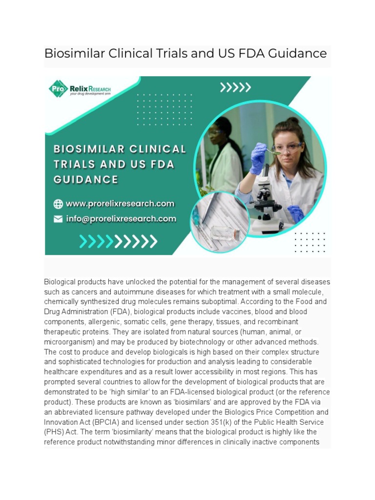 Biosimilar Clinical Trials and US FDA Guidance | PDF ...