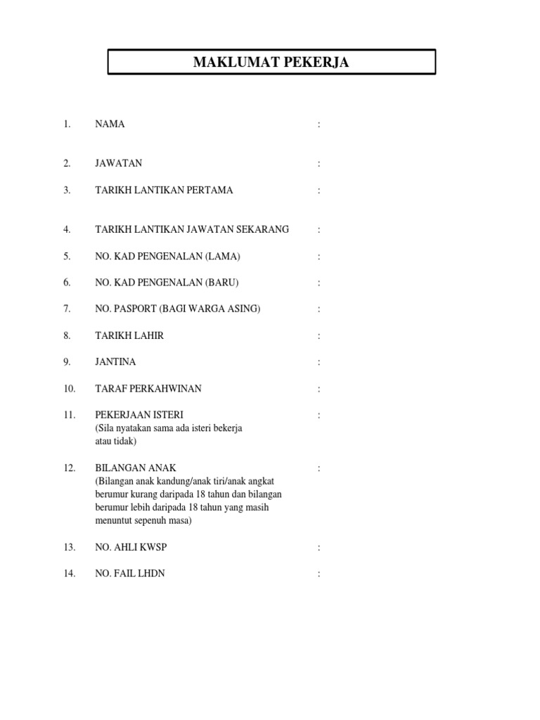 Borang Maklumat Pekerja Pdf