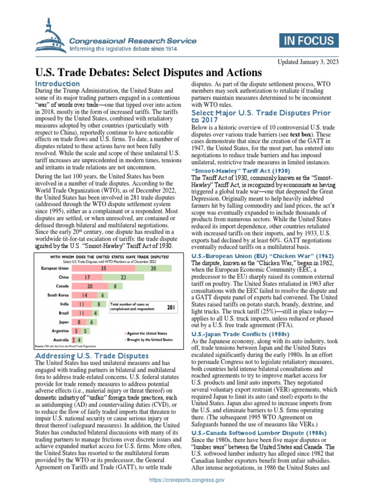 CSR - U.S. Trade Debates - Select Disputes and Actions PDF | PDF ...