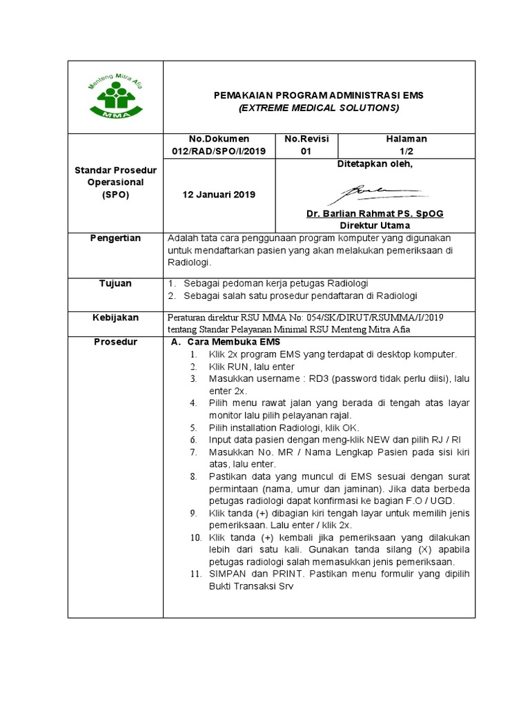 Cara memakai program administrasi ems di radiologi pdf