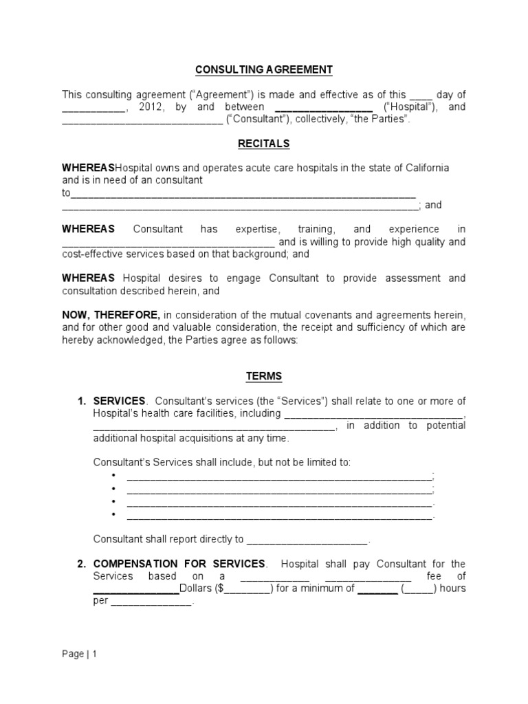 Healthcare Consulting Agreement Template | PDF | Health Insurance ...