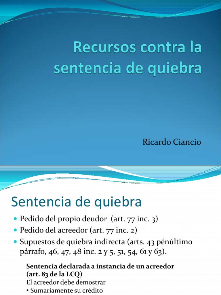 Recursos Contra La Sentencia de Quiebra | PDF | Bancarrota | Sentencia
