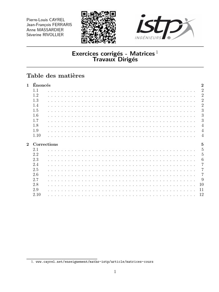 Exercices Corrigés sur les Matrices 1 | PDF