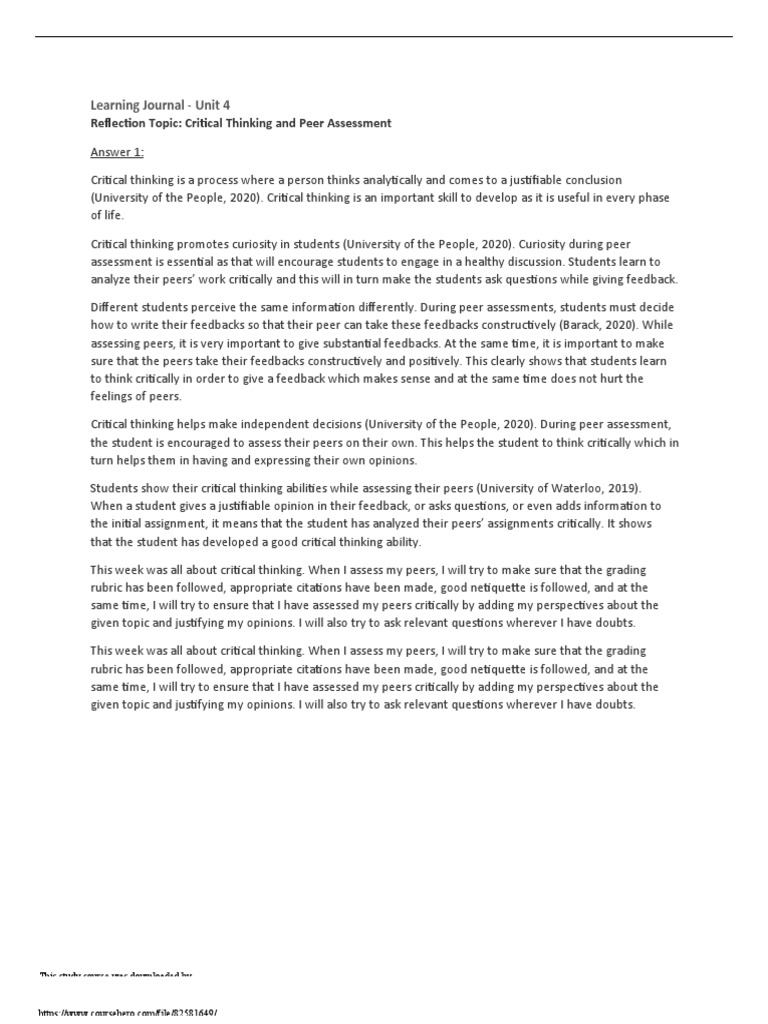 Critical Thinking in Peer Assessment | PDF | Critical Thinking | Thought