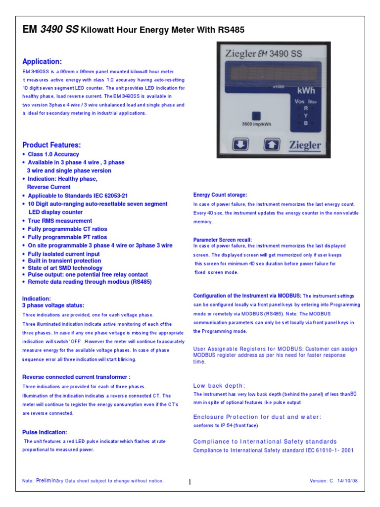 Digital Energy Meter Details PDF Alternating Current Quantity