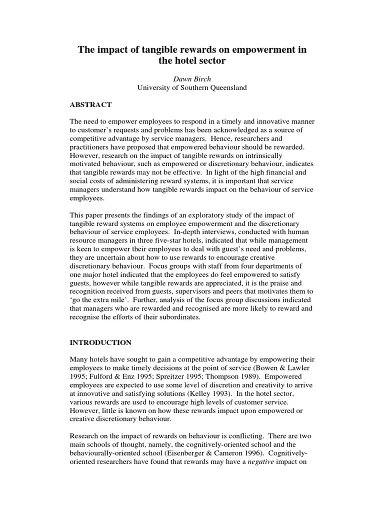 The impact of tangible rewards on empowerment in the hotel sector pdf