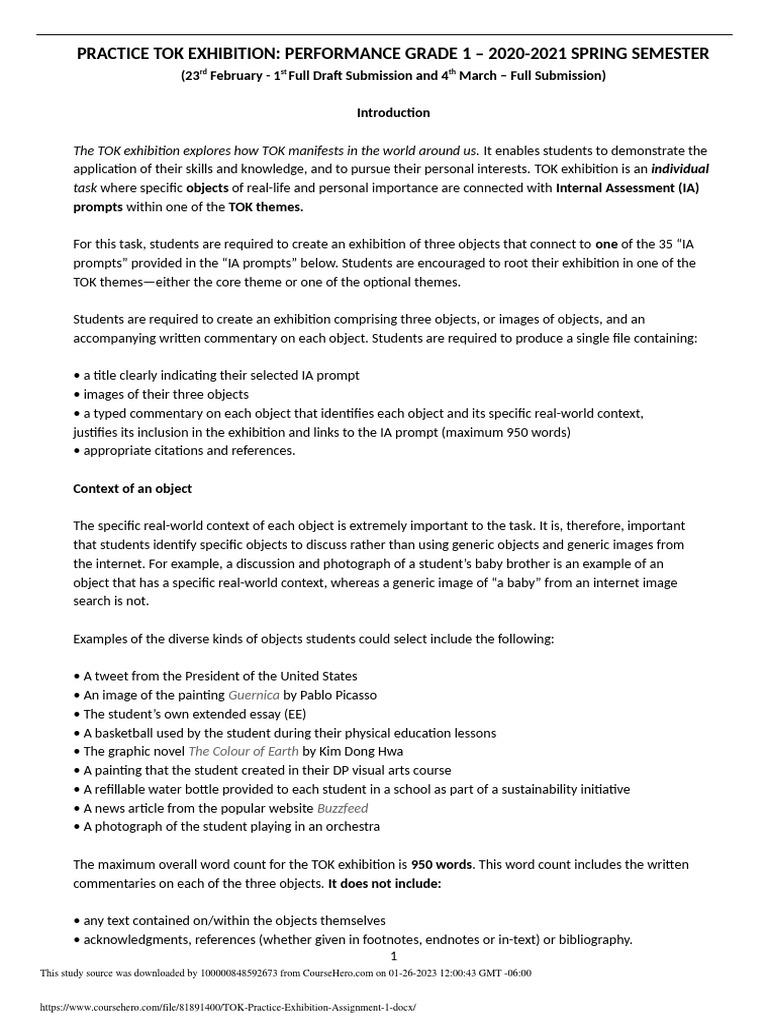 TOK Exhibition Practice Guidelines 2021 | PDF | Knowledge | Cognition