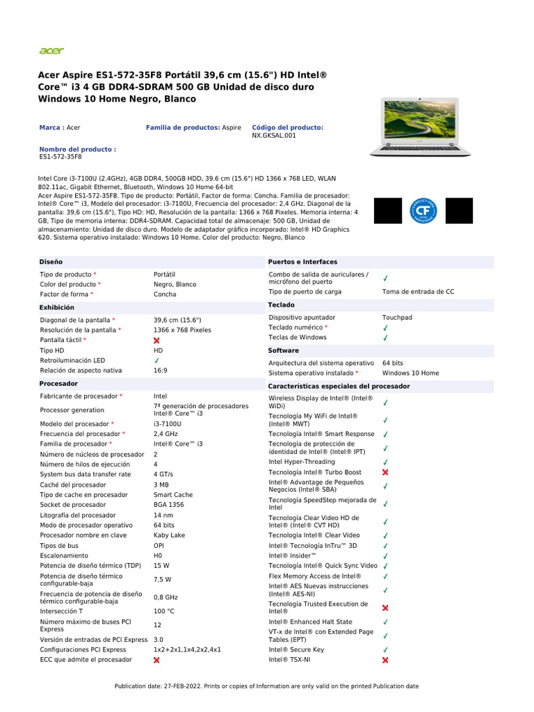  Schermo LCD LED 15,6 Pollici Per Acer Aspire ES1-572 | NT156WHM-N12 | Opaco