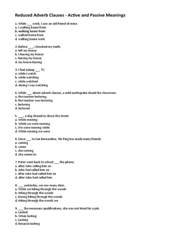 Adverbial Clause Practice V | PDF | Language Arts & Discipline ...