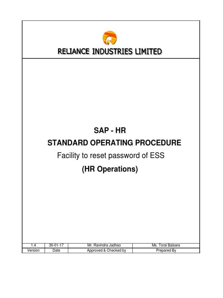 Sap hr standard operating procedure facility to reset password of