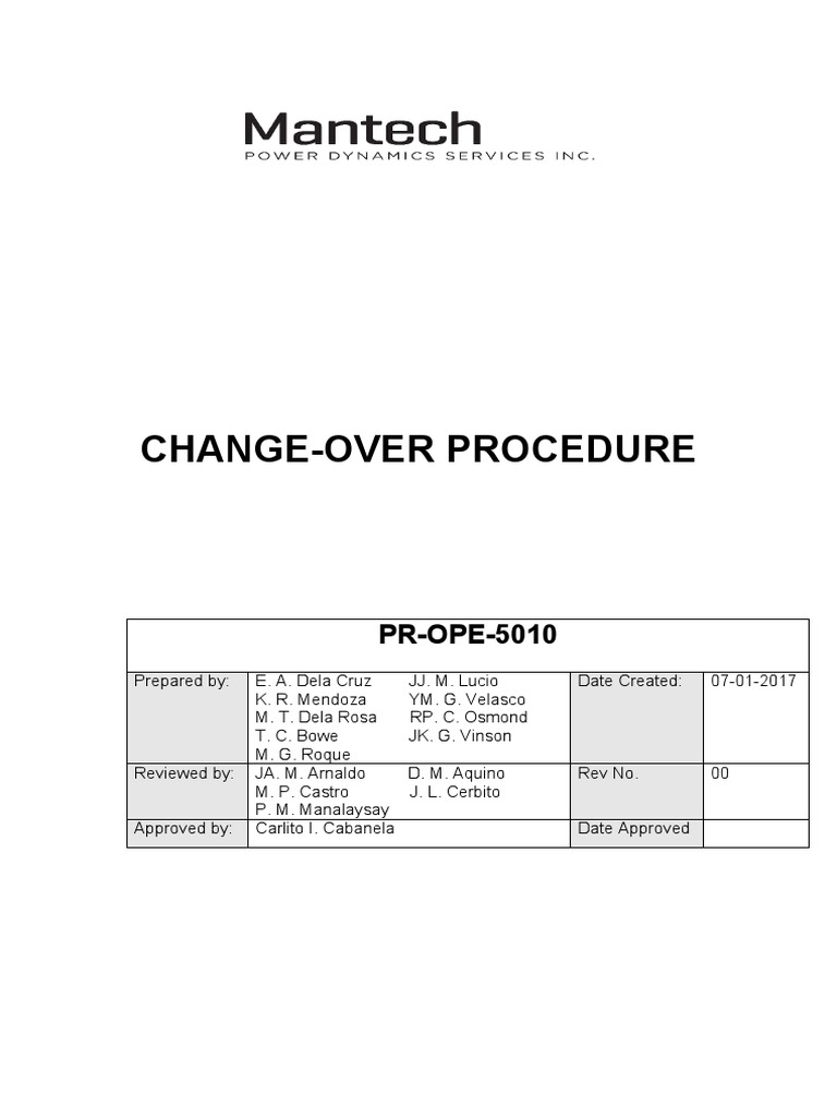 11 Changeover Procedure PDF Valve Pump
