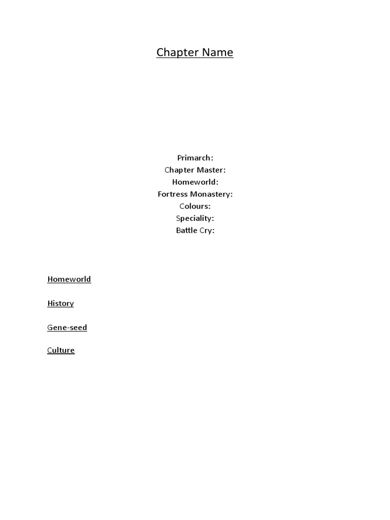 Astartes Chapter Index Template | PDF | General Fiction
