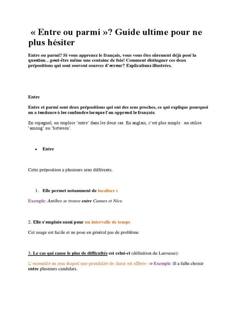 Entre ou Parmi : Guide de Distinction | PDF | Linguistique